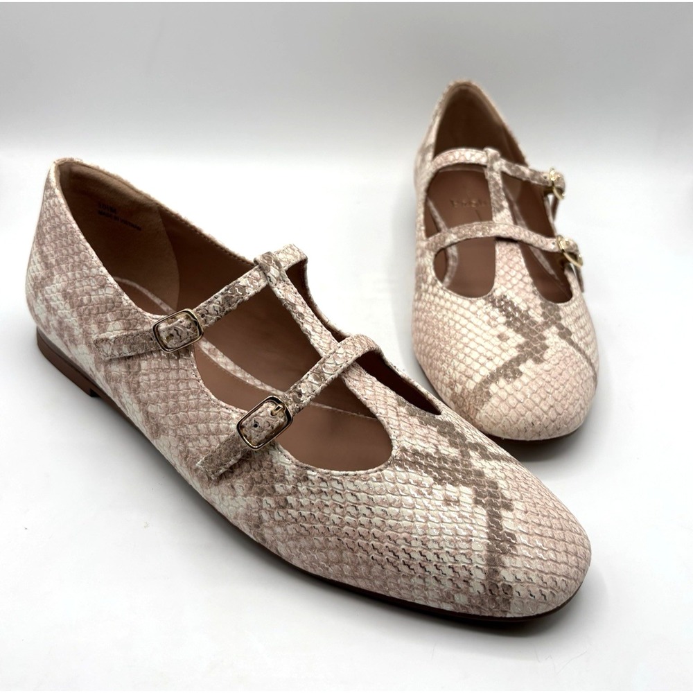 "NEW" LINEA PAOLO Matilda Flat Shoe Women Size 10.5 Beige Snakeskin Print NIB